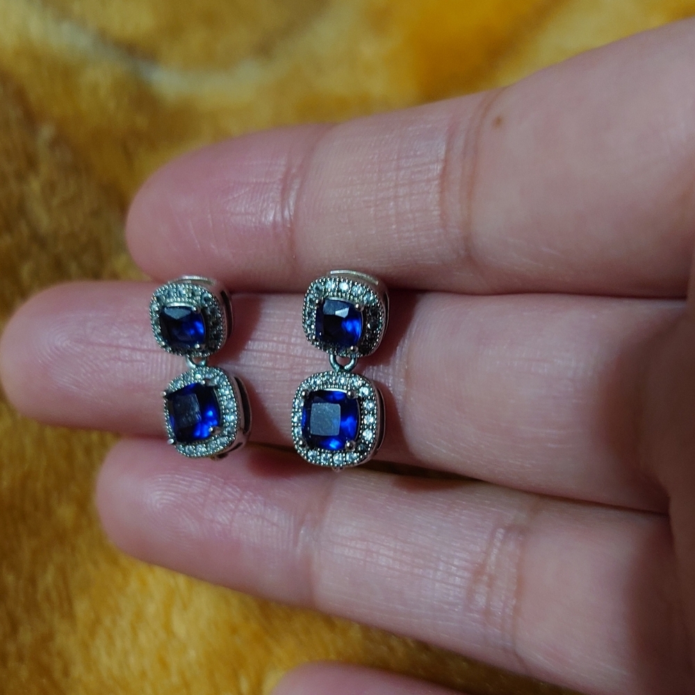 Stunning Deep Blue Zircon Drop Stud Earrings - Women's Jewelry
